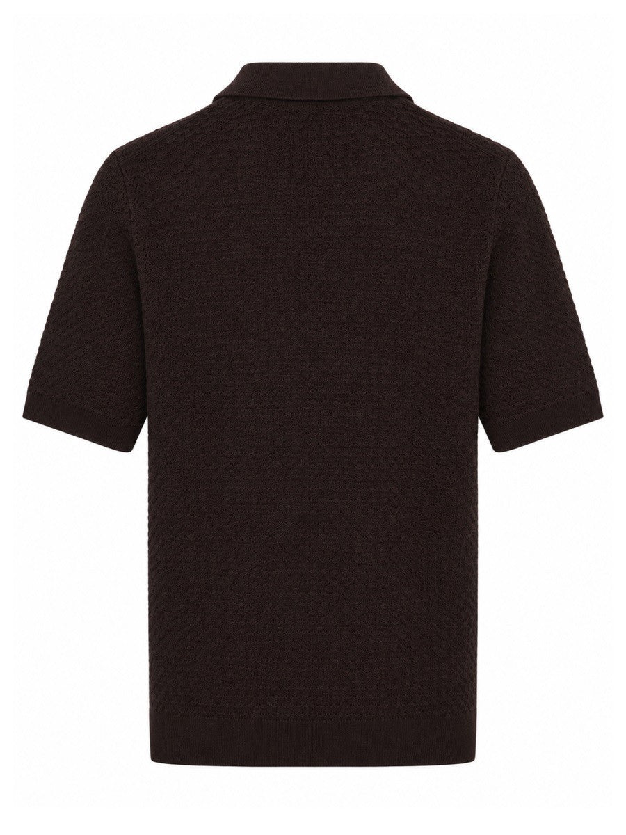 Luigi Gentile Men's Polo Capri in Crochet DI Cotone Brown