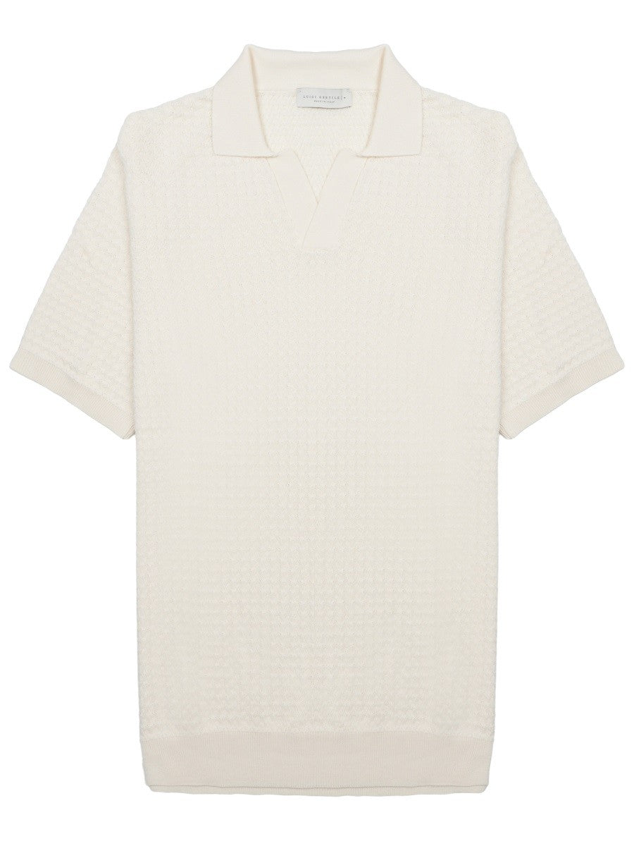 Luigi Gentile Men's Polo Capri in Crochet DI Cotone Pink