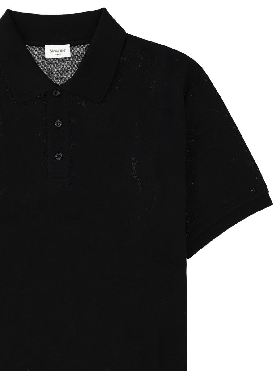 Saint Laurent Men's Polo Cassandre in Cotone Black