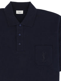 Saint Laurent Men's Polo Cassandre in Piqué Di Cotone Blue