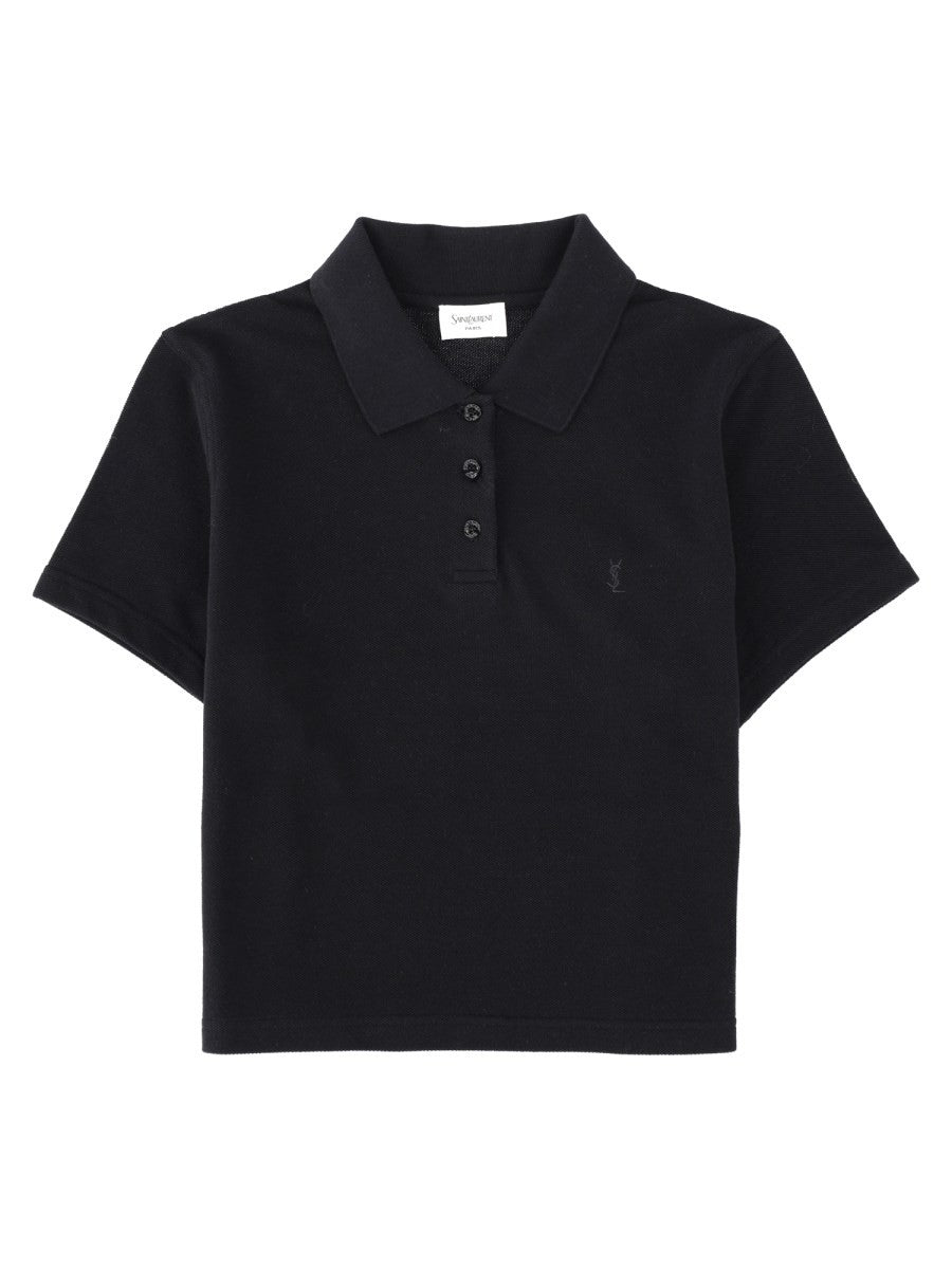 Saint Laurent Women's Polo Corta Cassandre in Piqué Di Cotone Black