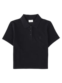 Saint Laurent Women's Polo Corta Cassandre in Piqué Di Cotone Black