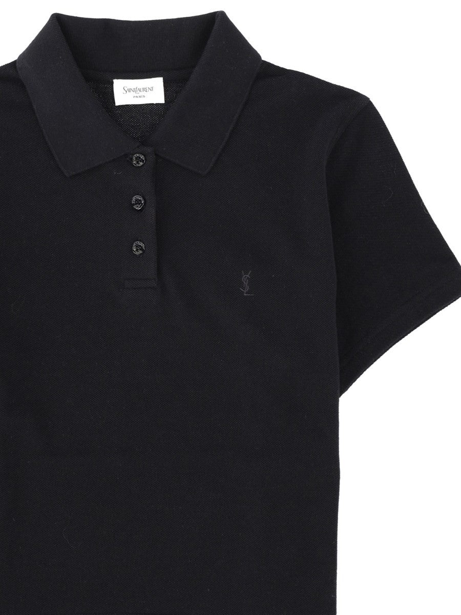 Saint Laurent Women's Polo Corta Cassandre in Piqué Di Cotone Black