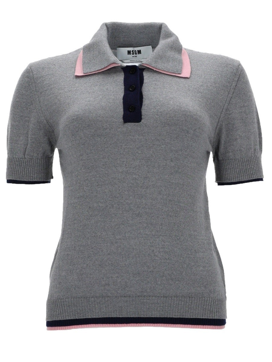 MSGM Women's Polo in Lana Con Doppio Bordo Grey