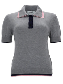 MSGM Women's Polo in Lana Con Doppio Bordo Grey