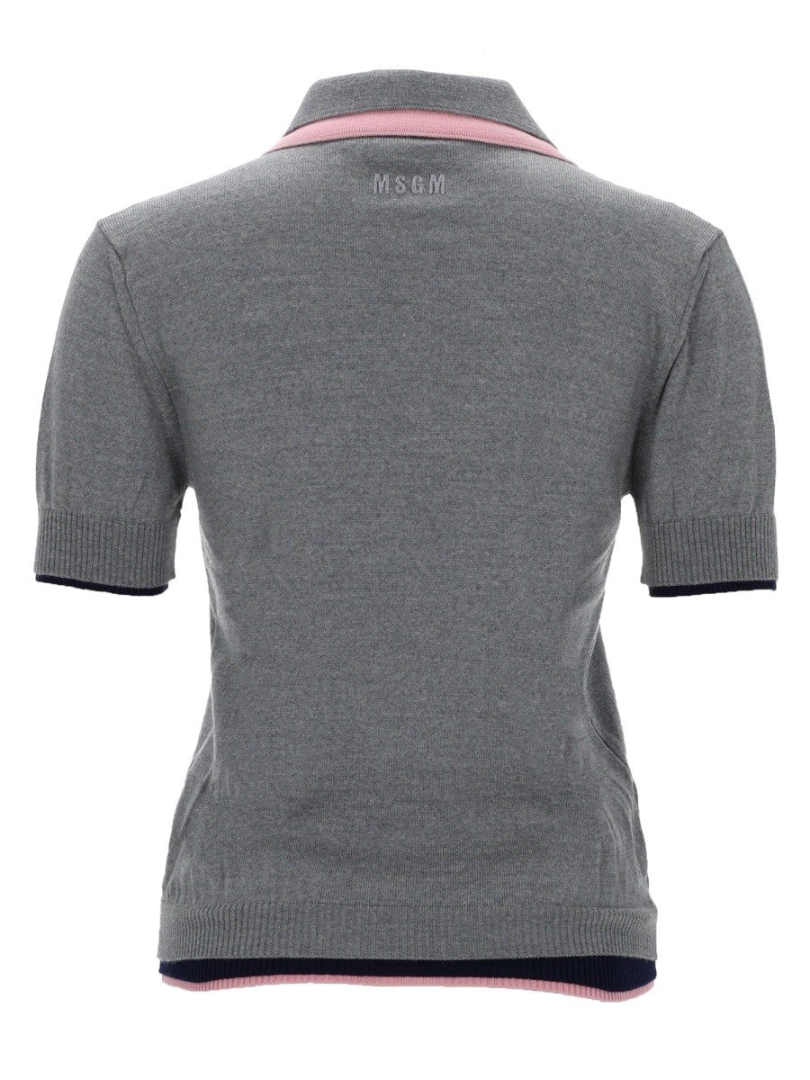 MSGM Women's Polo in Lana Con Doppio Bordo Grey