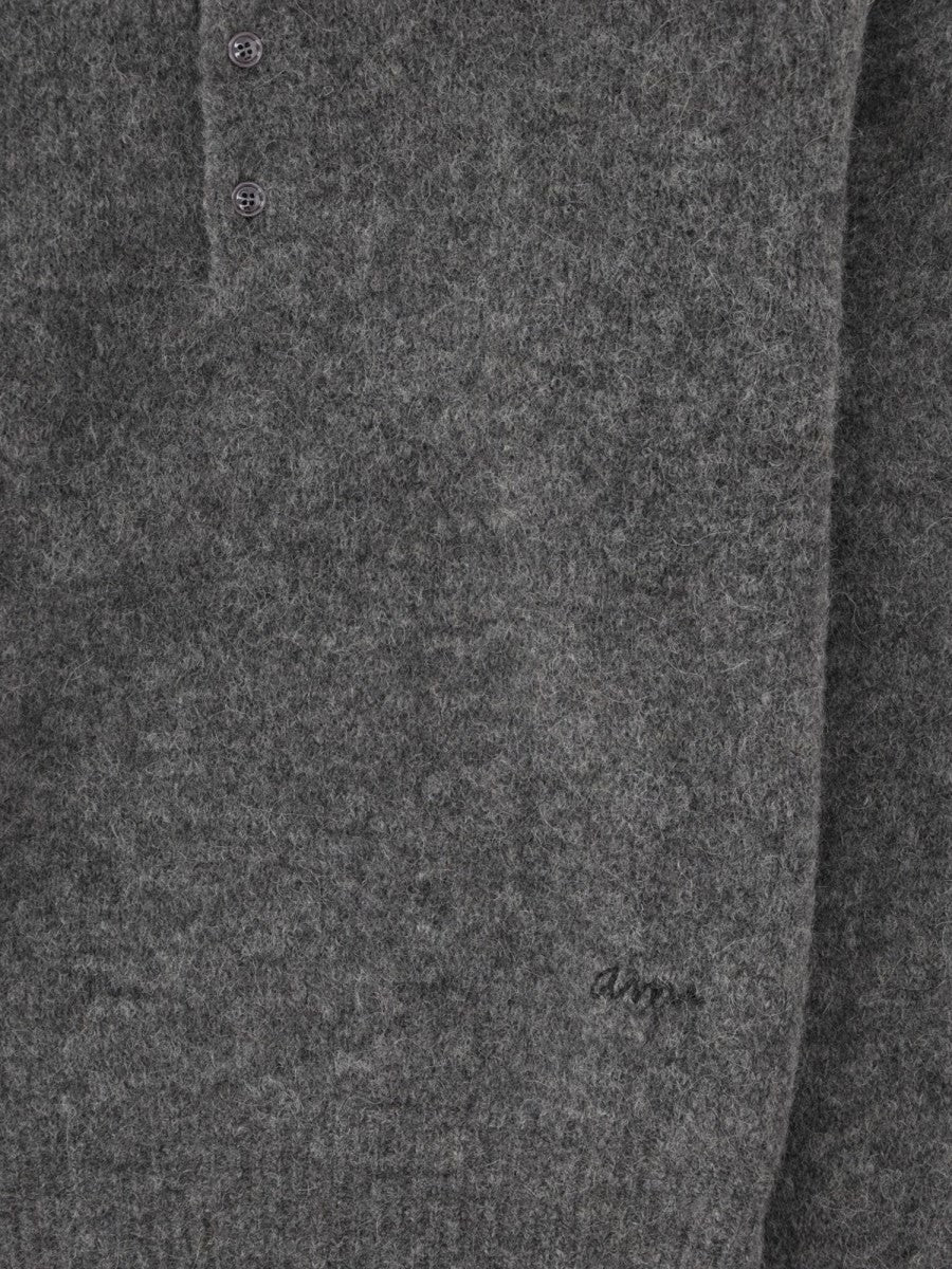 Ami Paris Men's Embroidered Knit Polo Grey, view 3