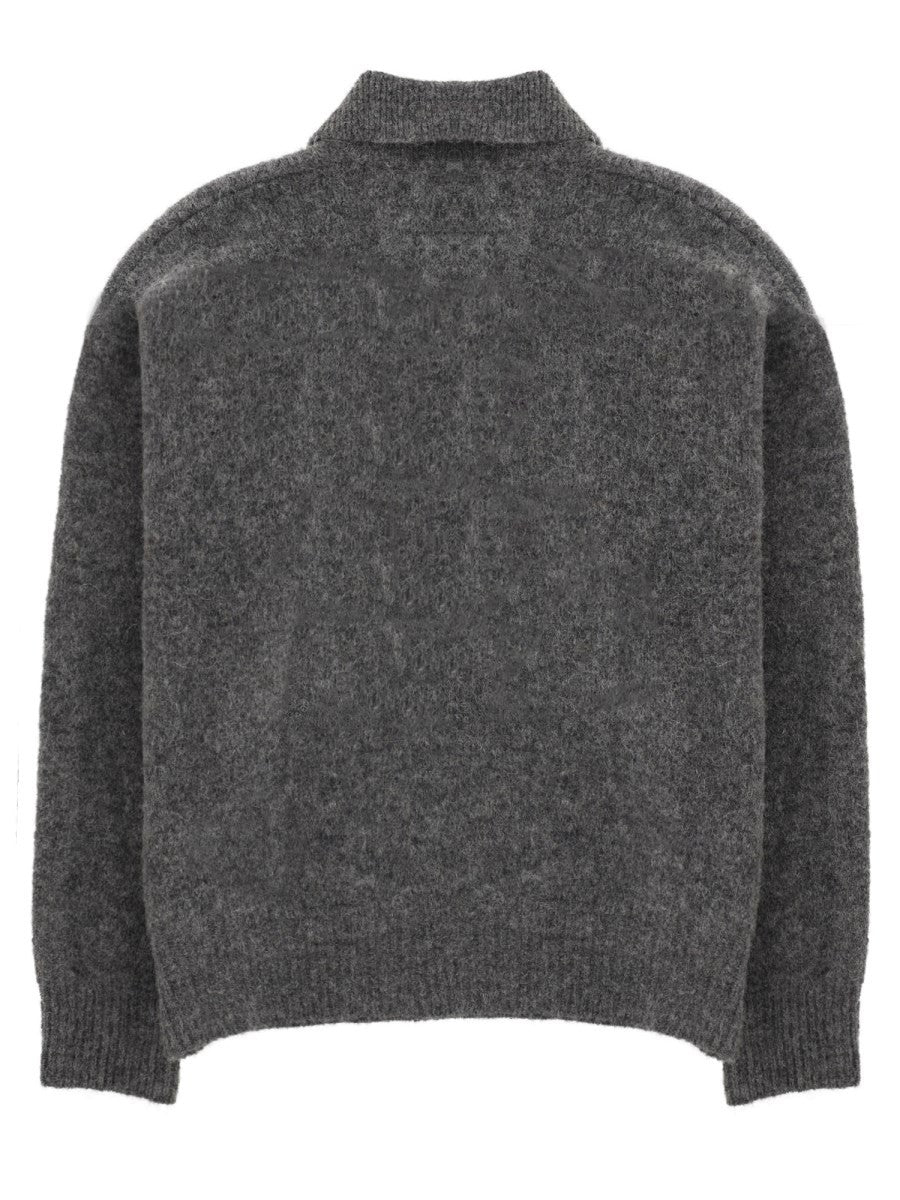 Ami Paris Men's Embroidered Knit Polo Grey, view 2