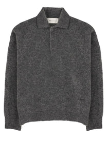 Ami Paris Men's Embroidered Knit Polo Grey