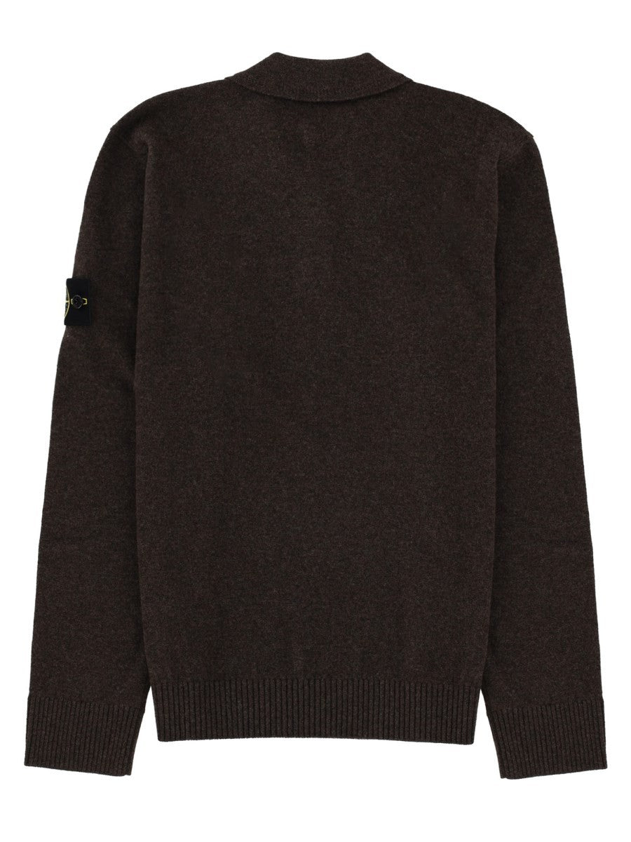 Stone Island Men's Polo in Maglia Con Patch Brown