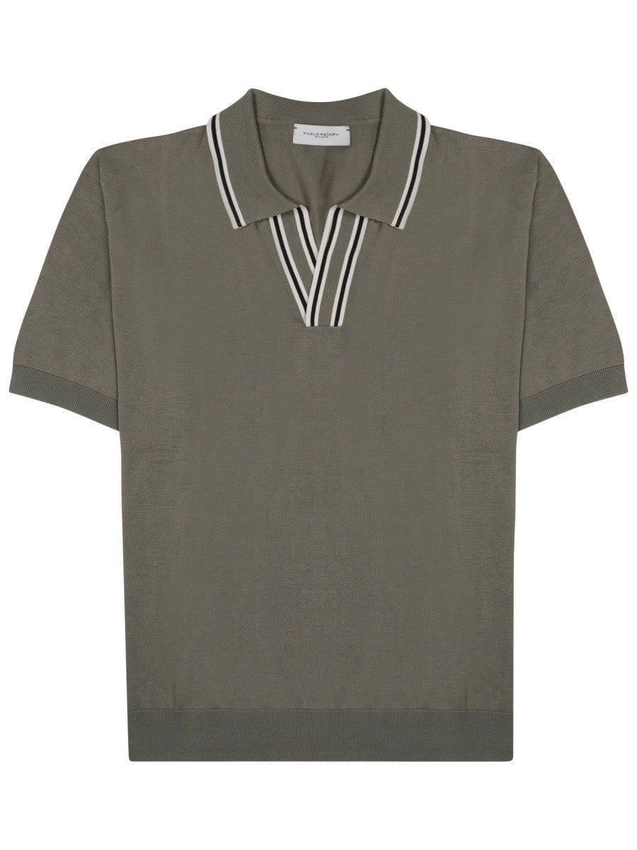 Paolo Pecora Milano Men's Polo in Seta Misto Cotone Grey