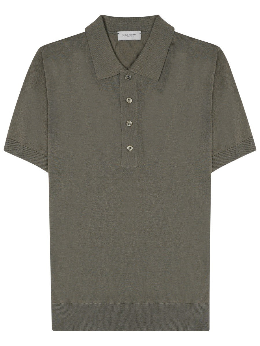 Paolo Pecora Milano Men's Polo in Seta Misto Cotone Grey