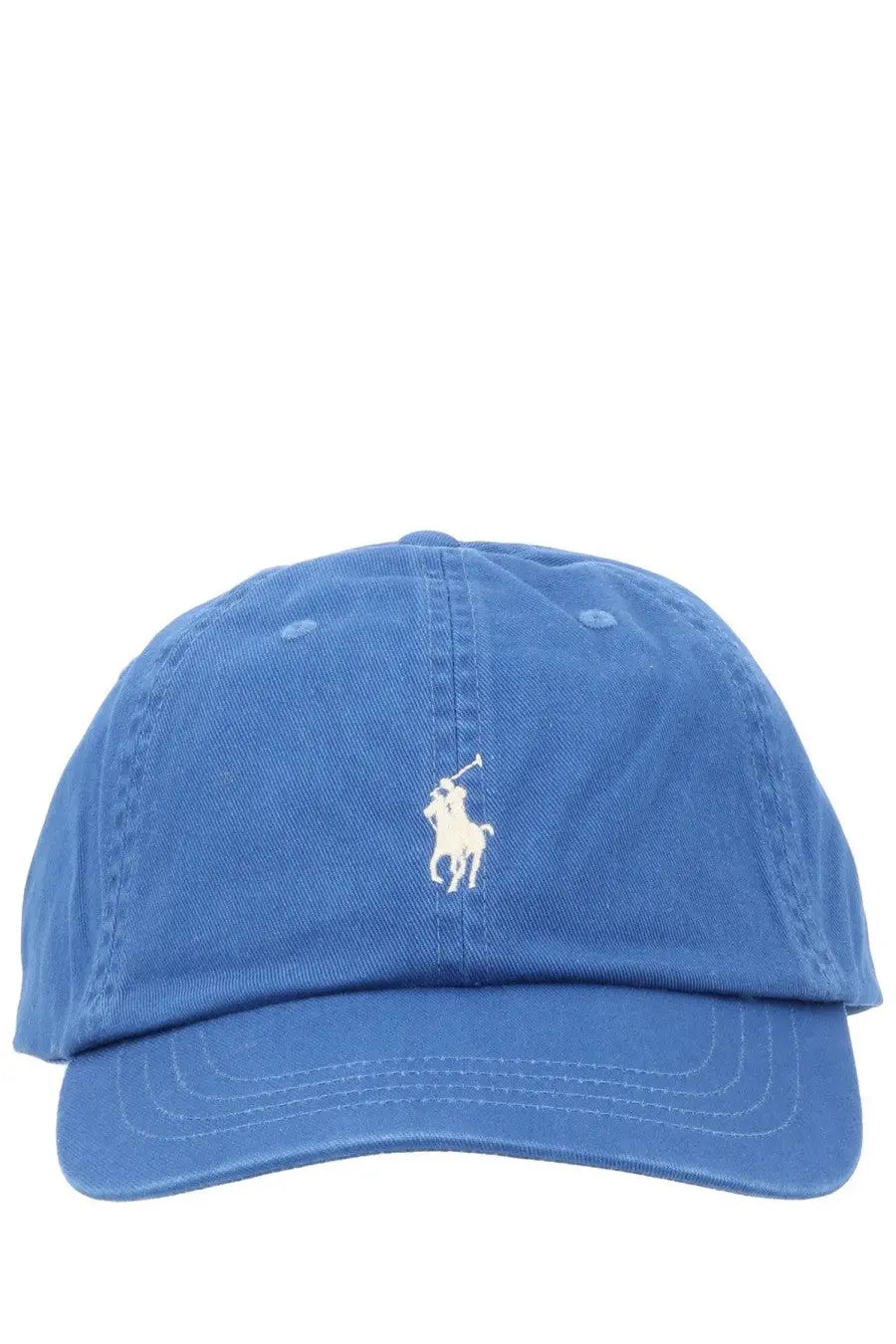 Blue cotton baseball cap with white embroidered Polo Ralph Lauren logo for men
