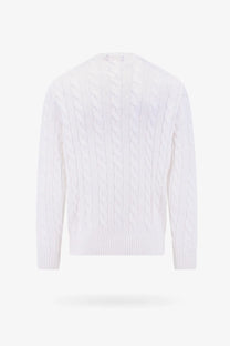 Polo Ralph Lauren men’s white cable knit sweater with ribbed hem and cuffs made from soft knit material