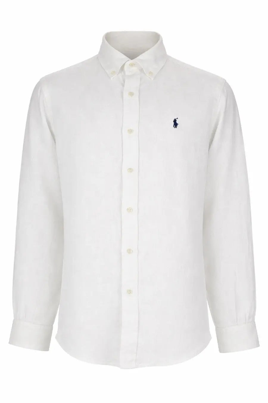Polo ralph lauren men’s white long-sleeved button-down shirt with navy blue embroidered polo player logo