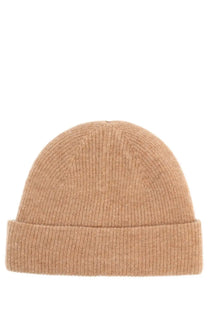 A soft camel-colored ribbed cashmere beanie with a folded cuff from polo ralph lauren men’s collection
