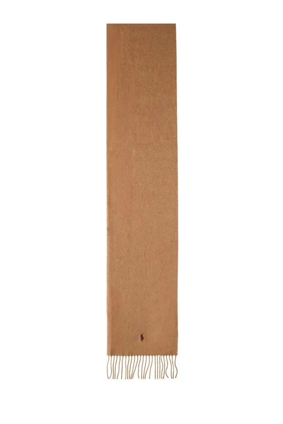 Polo Ralph Lauren men’s beige cashmere scarf with small embroidered logo and fringed ends