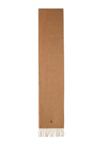 Polo Ralph Lauren men’s beige cashmere scarf with small embroidered logo and fringed ends