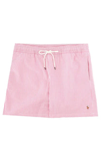 Polo ralph lauren men’s swim trunks pink and white striped with drawstring waistband for beachwear