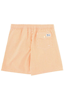 Coral and white vertically striped cotton shorts with woven elastic waistband from polo ralph lauren men’s costume da bagno con orange