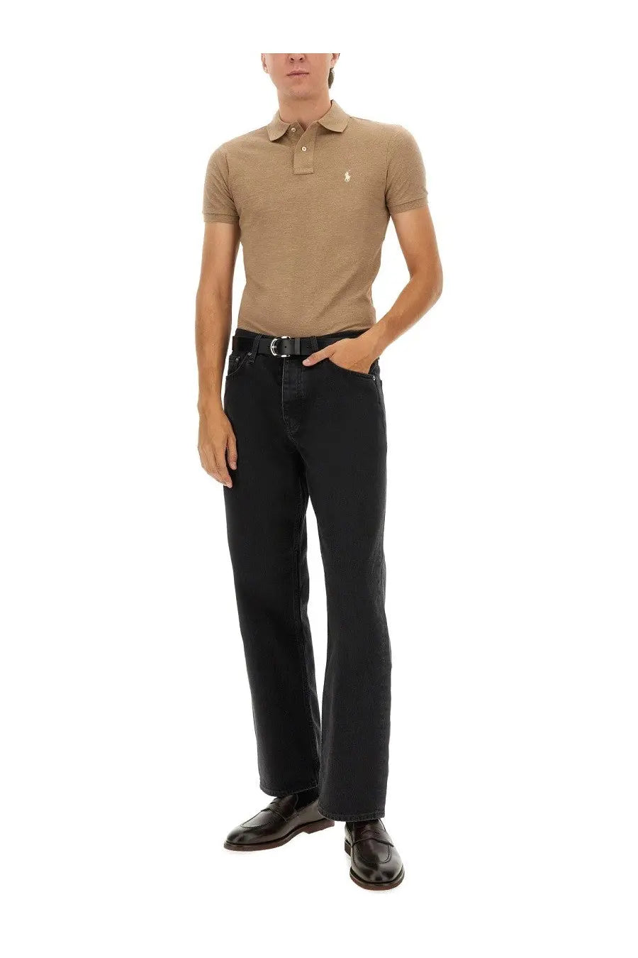 Polo ralph lauren men’s beige cotton polo shirt with small embroidered logo on the left chest