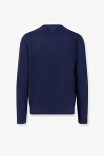 Navy blue crewneck cotton blend sweatshirt by polo ralph lauren with ribbed cuffs and hem for men