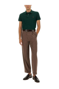 Dark green cotton polo shirt for men by polo ralph lauren with red embroidered logo on the left chest