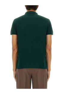 Dark green short-sleeved cotton polo shirt with classic collar and ribbed cuffs by polo ralph lauren men
