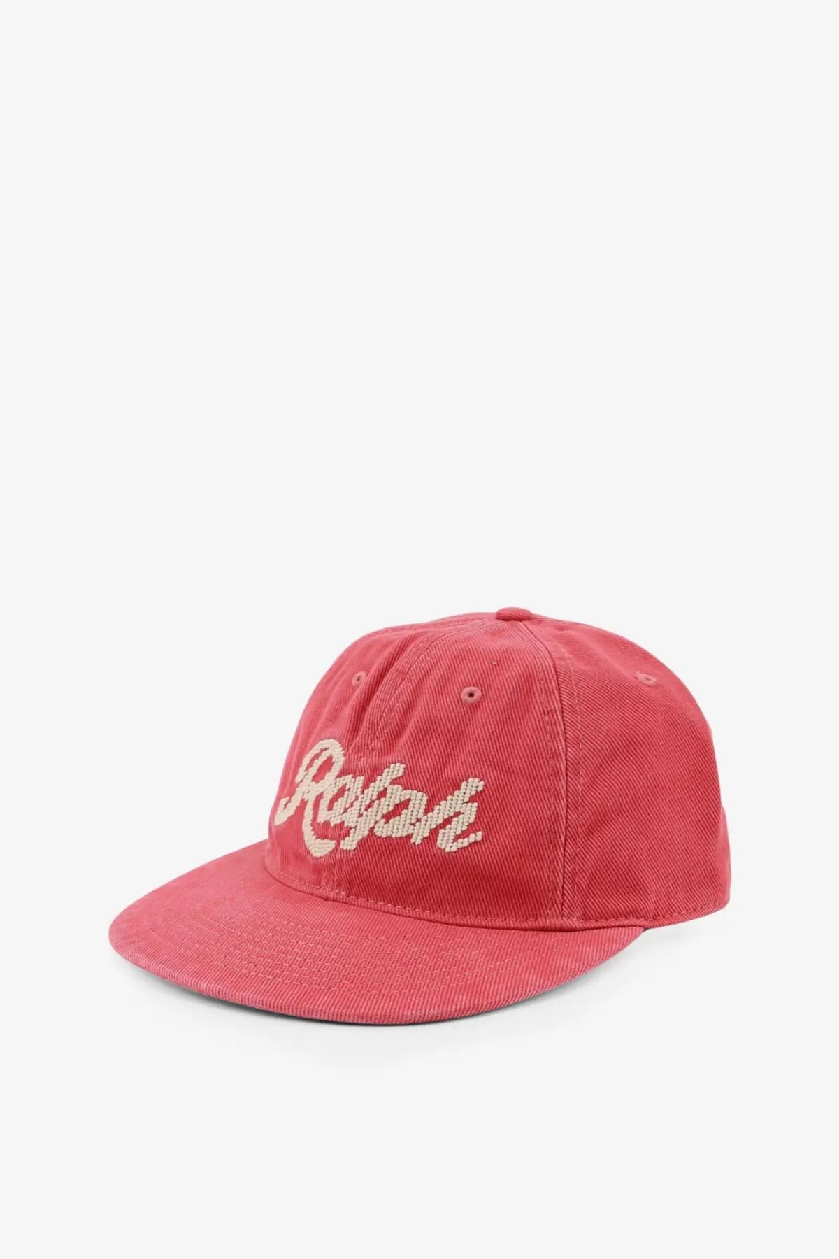 Red corduroy baseball cap with cream embroidered rafan script polo ralph lauren men’s cotton hat red