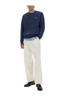 Navy blue Polo Ralph Lauren men’s cotton jersey crewneck sweater with small embroidered polo player logo on left chest