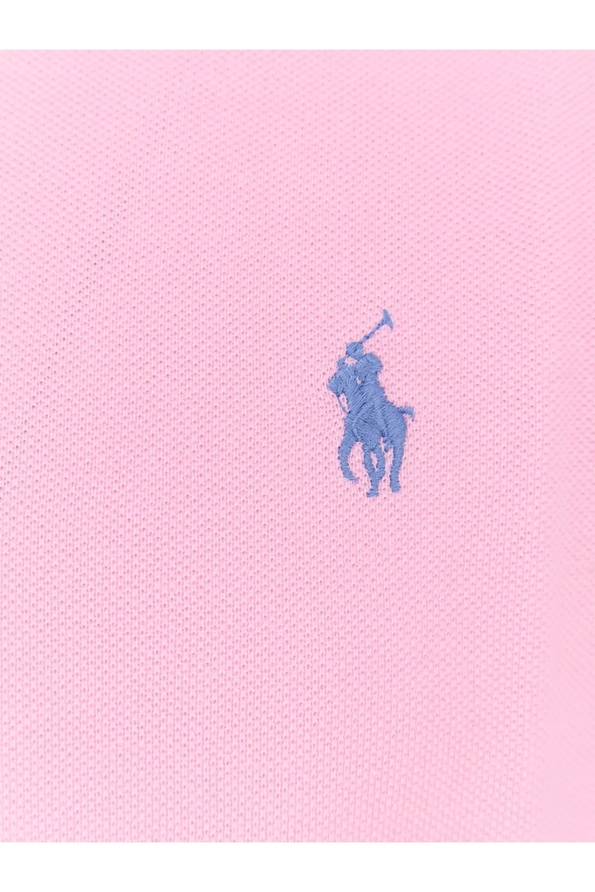 Pink polo ralph lauren men’s cotton shirt with blue embroidered logo and beige fabric detail