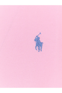 Pink polo ralph lauren men’s cotton shirt with blue embroidered logo and beige fabric detail