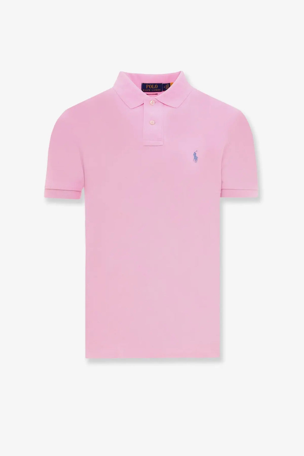 Pink cotton polo ralph lauren men’s shirt with classic collar short sleeves and embroidered logo on left chest