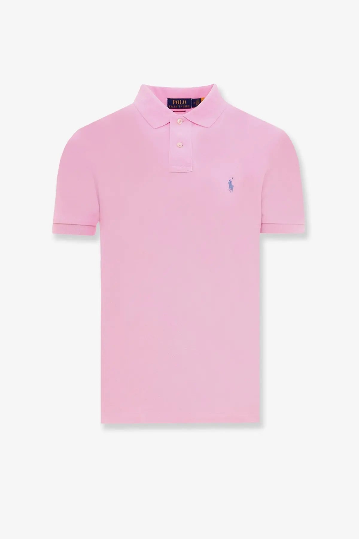 Pink cotton polo ralph lauren men’s shirt with classic collar short sleeves and embroidered logo on left chest