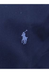 Navy blue polo ralph lauren men’s cotton shirt with light gray embroidered logo on the front