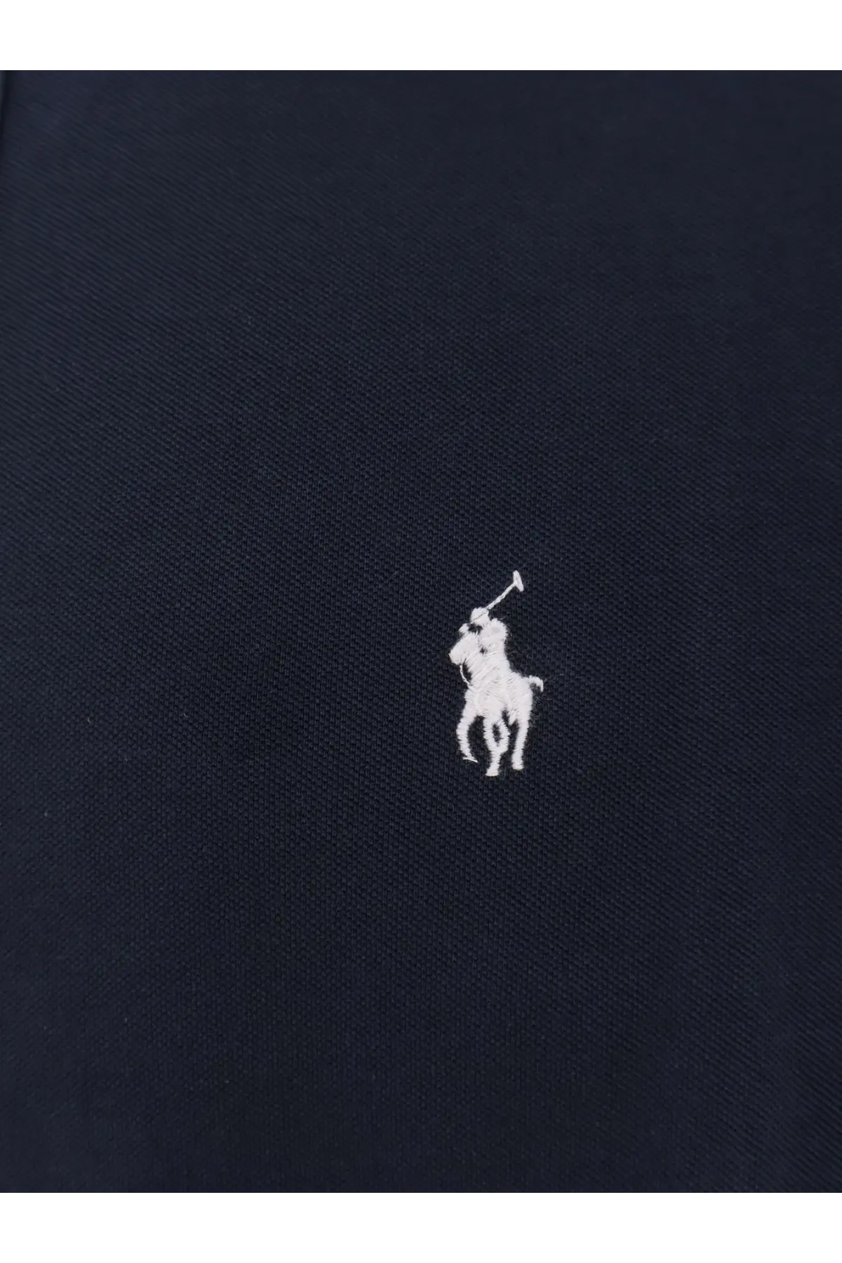 Navy blue cotton Polo Ralph Lauren men’s polo shirt with white embroidered logo on the front