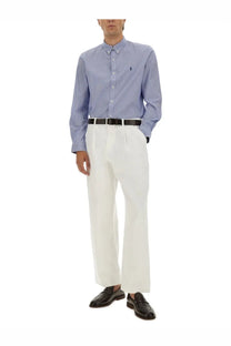 Polo Ralph Lauren men’s blue and white striped cotton long-sleeved button-down shirt with embroidered polo player logo