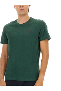 Dark green heathered cotton polo ralph lauren men’s t-shirt with small embroidered polo player logo on left chest