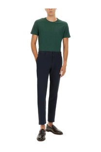Dark navy blue tailored trousers with sleek straight-leg cut complement polo ralph lauren men’s cotton green shirt
