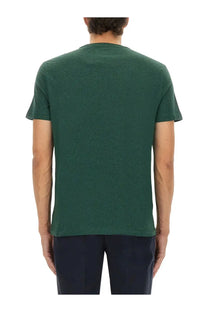 Dark green short-sleeved crew neck cotton t-shirt with subtle textured fabric by polo ralph lauren men’s shirt
