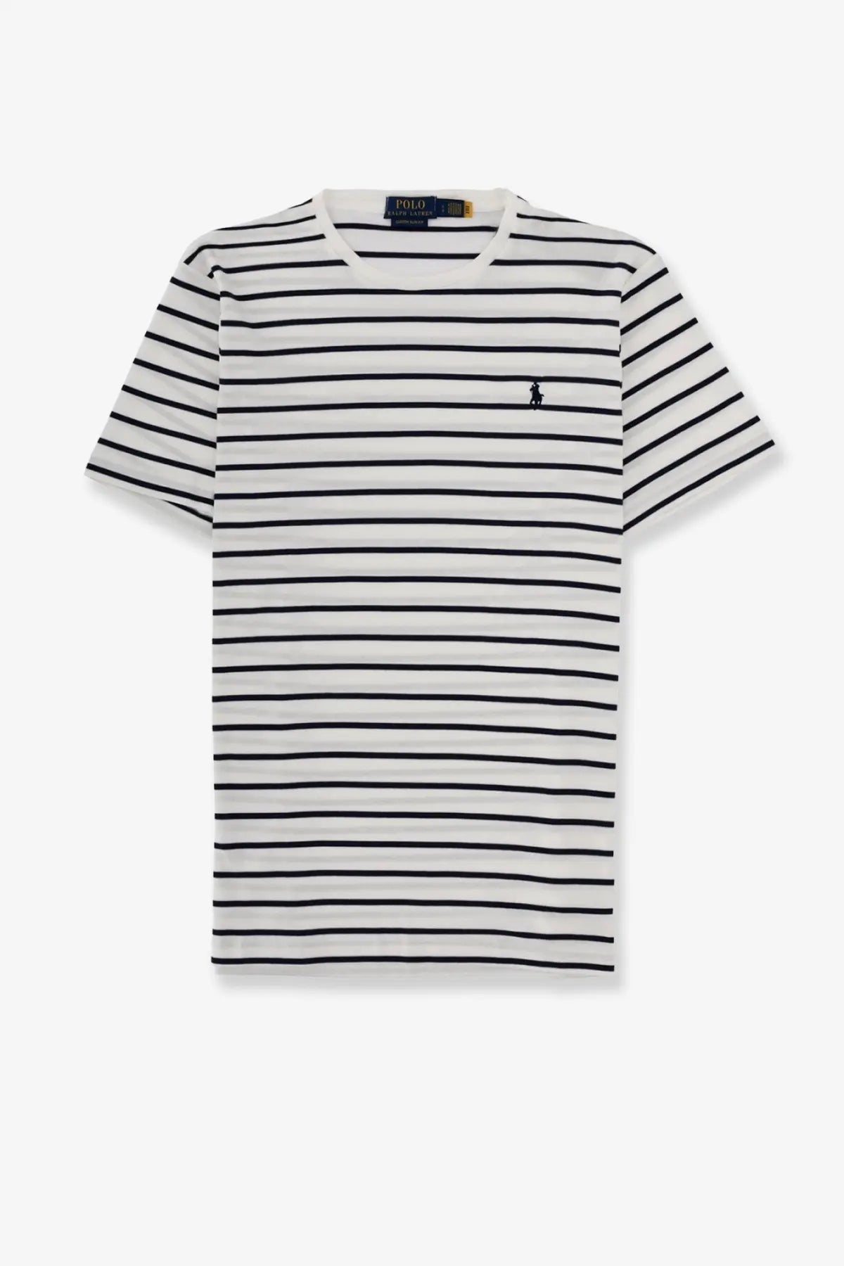 Polo Ralph Lauren men’s cotton shirt white with black and white stripes and embroidered polo player logo on chest