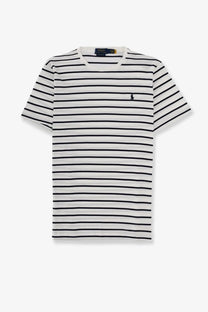 Polo Ralph Lauren men’s cotton shirt white with black and white stripes and embroidered polo player logo on chest