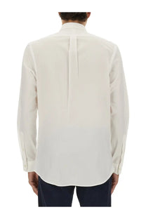 Polo Ralph Lauren men’s white cotton dress shirt with classic collar and subtle back pleat shown from the back side