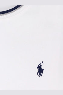 Polo Ralph Lauren men’s white cotton t-shirt with navy blue ribbed collar and embroidered polo player logo on chest