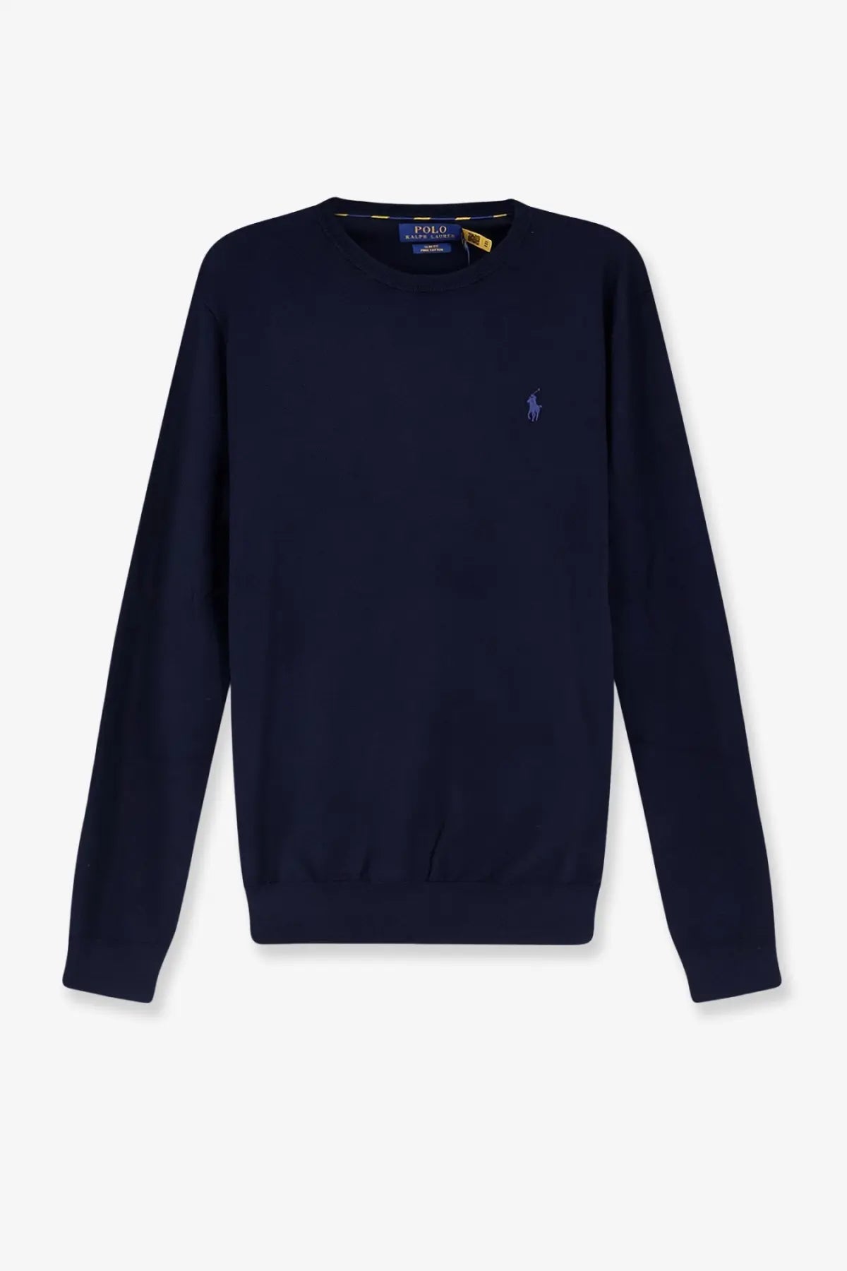 Polo Ralph Lauren men’s navy blue cotton sweater with long sleeves crewneck and embroidered polo player logo