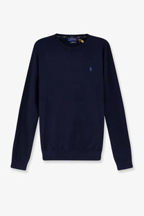 Polo Ralph Lauren men’s navy blue cotton sweater with long sleeves crewneck and embroidered polo player logo