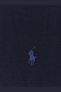 Navy blue cotton polo ralph lauren men’s sweater with small embroidered purple logo on the chest