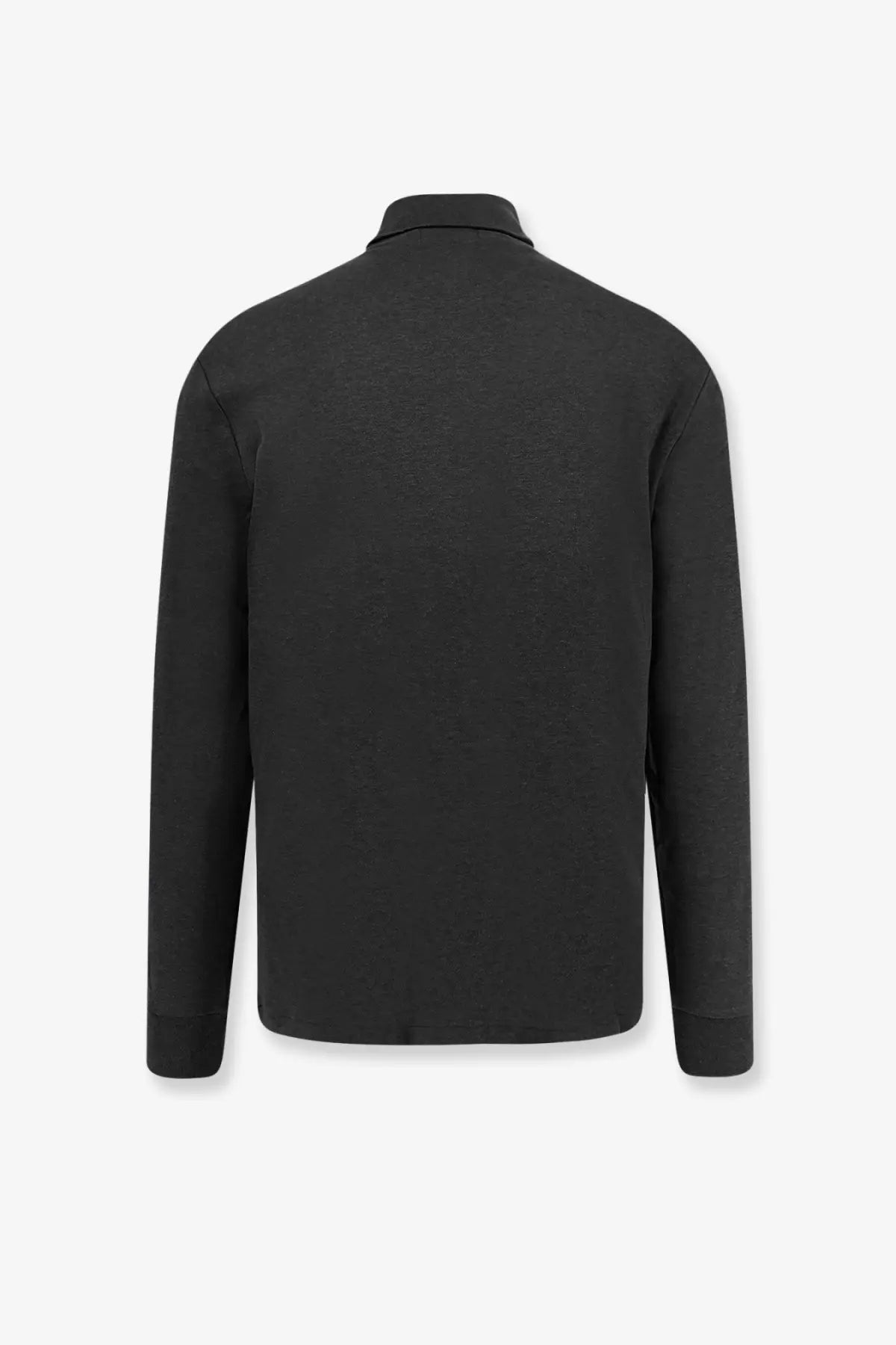 Polo Ralph Lauren men’s black cotton polo shirt with long sleeves subtle textured weave and ribbed collar