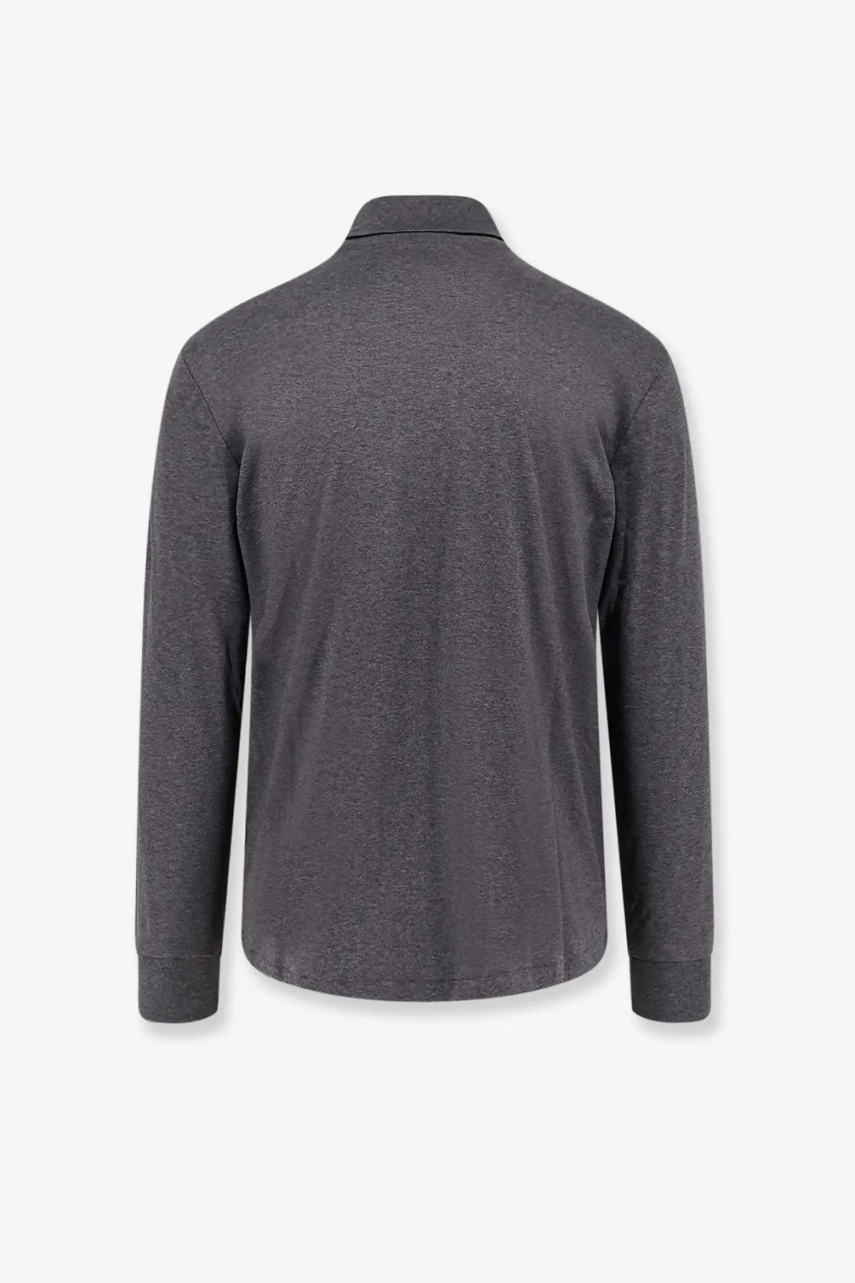 Polo Ralph Lauren men’s dark gray cotton long-sleeved polo shirt with textured weave and ribbed cuffs