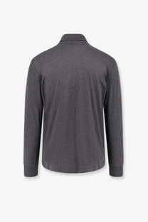 Polo Ralph Lauren men’s dark gray cotton long-sleeved polo shirt with textured weave and ribbed cuffs